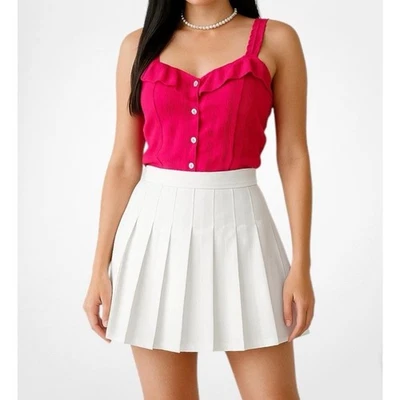 Abercrombie & Fitch Sin Mangas Cami Botón Frontal Volantes Rosa Talla S Foto 1 de 4