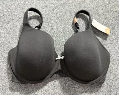 Cacique 棉系列文胸轻衬里 T 恤黑色棉质钢圈 36F — 第 1/4 张图片