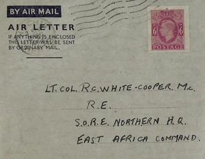GB KGVI Stationery 6d Die AIR LETTER WW2 Cover SORE East Africa 1944 HQ ZN331 - Picture 1 of 10