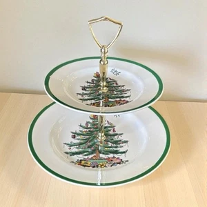 Spode England Christmas Tree Double Tier Serving Tray Stand with Box - Picture 1 of 8