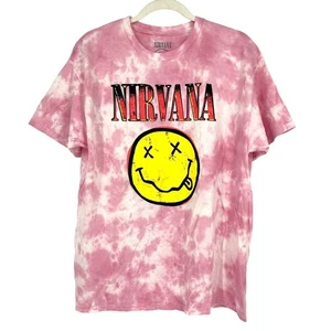 Camiseta con licencia oficial Nirvana Nevermind Smiley Grunge rosa tie dye grande nueva sin etiquetas - Imagen 1 de 5