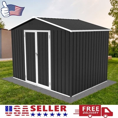 8x6ft Metal Storage Shed Outdoor Garden Apex Roof w/Free Padlock & Steel Vents - Image 1 of 4