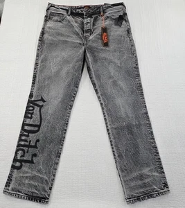 NUOVO Von Dutch Jeans Uomo 40x32 Lavaggio Acido Nero Y2K Nuovo con etichette Bottone Fly Streetwear Punk - Foto 1 di 15