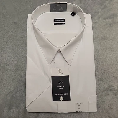Van Heusen Shirt Mens XXXXL 20 White Poplin Tall fit Wrinkle Free Stretch Blend - Image 1 of 4