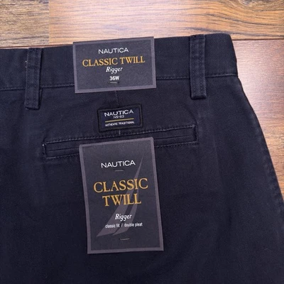 Shorts Nautica Either Masculino 36W Azul Marinho Clássico Sarja Prega Dupla Novo  - Imagem 1 de 4