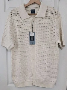 Steel & Jelly Jacquard Textured Shirt Mens Premium Cotton Sz M British Beige NWT - Picture 1 of 8
