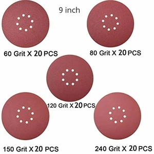 Discos de lijado de gancho y bucle de 5 granos 100 psc 9 pulgadas papel de lijado para paneles de yeso ^ - Imagen 1 de 4