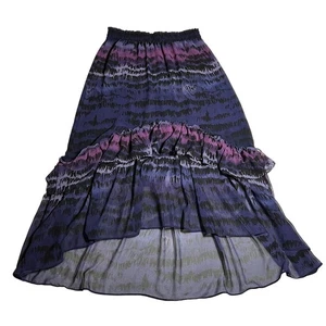 MISA Los Angeles High Low transparenter Stufen Maxirock Größe Large abstrakter Druck - Bild 1 von 10