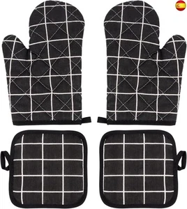 1 par de guantes de horno y 2 agarraderas, guantes de horno resistentes al - Imagen 1 de 7