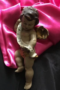 Musizierender Engel Putten aus geschnitztem Holz Höhe ca.  21 cm Weihnachten - Bild 1 von 5