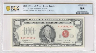 1966 $100 Red Seal Legal Tender Note Fr 1550 - PCGS 55 Details - Image 1 of 2