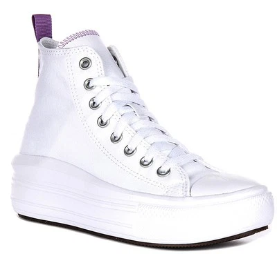Converse A03667C All Star Move Hi Junior Unisex Trainer Bianco Viola UK 3 - 7 - Immagine 1 di 4