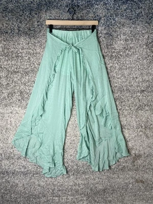 Pantalones Blue Life para mujer pequeños verdes tiro alto volantes pierna ancha boho salón playa Foto 1 de 4