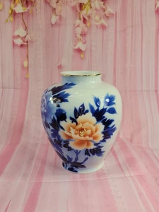 Jarrón japonés Fukagawa 1930-1950 porcelana pintado a mano 8" en forma de ciruela como nuevo - Imagen 1 de 10