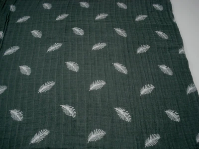 Cloud Island Dark Green White Leaves Print Muslin Swaddle Infant Blanket NEW - Image 1 of 4