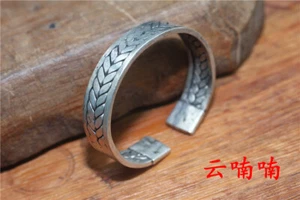 Personality retro tribal Chinese pure handmade braid miao silver bracelet 1piece - Picture 1 of 7