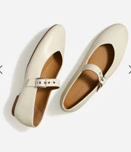 Madewell Remy Mary Jane Flats Women's Size 8.5 Ecru Smooth Leather NEW Preppy - Picture 1 of 9