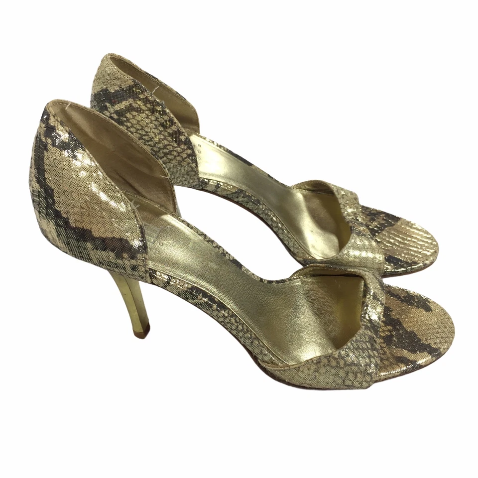 Sandálias femininas de couro peep toe Pelle Moda tamanho 7 1/2 estampa de pele de cobra salto alto - Imagem 1 de 4