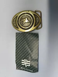 Vintage Pegasus Flying Horse BTS Group USA Brass Belt Buckle 1991 Mobil NEW - Picture 1 of 8