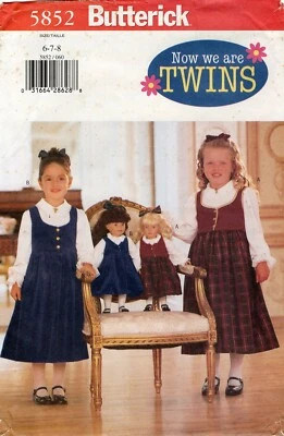 Jersey Butterick 5852 con cintura elevada y blusa para niñas talla 6-8 y 18" muñecas SIN CORTAR Foto 1 de 4