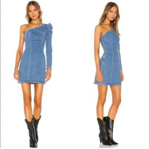 GRLFRND Ellie one shoulder denim dress XS - Picture 1 of 8