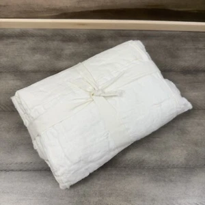 Pottery Barn Belgian Flax Linen Patchwork EURO Pillow Sham White Multi Spot Read - Picture 1 of 8