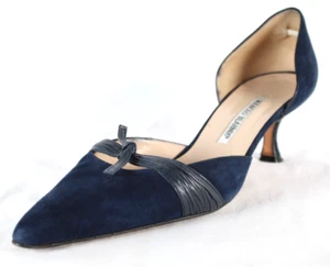 Zapatos de tacón MANOLO BLAHNIK 40,5 azul marino de gamuza y cuero con lazo en punta - Imagen 1 de 13