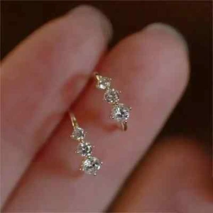 Sparkling Hypoallergenic Cubic Zirconia Stud Earrings Golden Fashion Gift Women - Picture 1 of 2