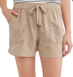 3XL(22) Light Brown Linen Blend Shorts Elastic & Drawstring Waist Relaxed Fit - Picture 1 of 6