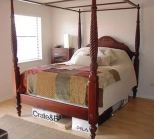 ethan allen canopy four post bedframe. Montego Plantation Dark mahogany wood - Picture 1 of 1