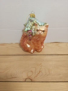 Markenlose Katze unter Weihnachtsbaum Glas mundgeblasen Weihnachtsschmuck - Bild 1 von 19