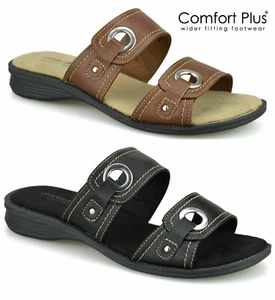 New Ladies Wide Fit Slip On Memory Foam Casual Summer Sandals Womens Shoes Sizes - Picture 1 of 12