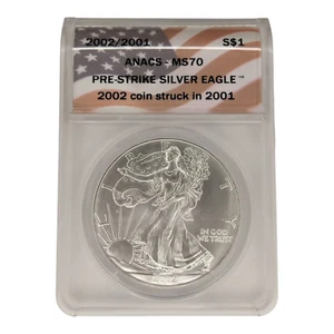 2002 $1 AMERICAN SILVER EAGLE ANACS MS70 PRE STRIKE STRUCK IN 2001 FLAG LABEL 5A - Picture 1 of 2