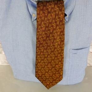 Neck Tie Mens Brown Gold Abstract ZIg Zag Striped Chevron Wide EMILIO CASUCCI - Picture 1 of 8