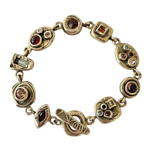 Patricia Locke Gold Tone Crystal Link Bracelet, Toggle Clasp, Signed - Picture 1 of 8