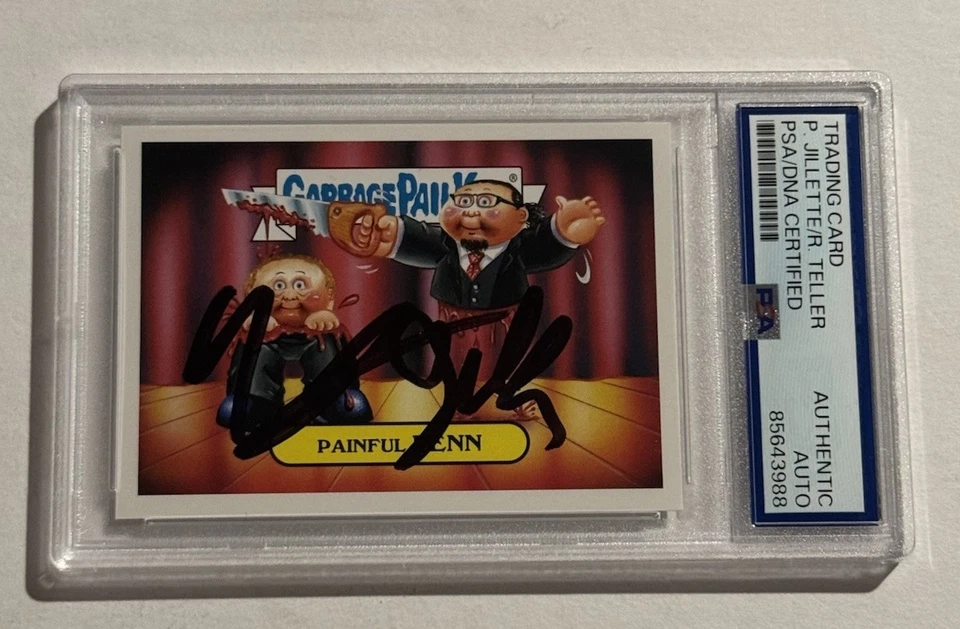 Penn & Teller SIGNED AUTO GPK Painful Penn Spoof 2016 Garbage Pail Kids Card PSA - Image 1 of 2