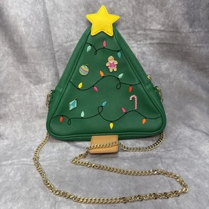 Can’t Clutch This Christmas Tree Purse Embroidered W Christmas Pins Gold Strap - Picture 1 of 21