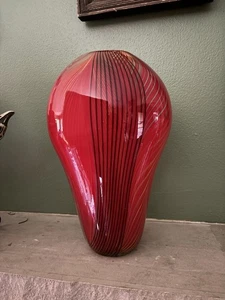 Murano Italian Hand Blown Art Glass Vase Art Deco Red Orange Yellow Vintage - Picture 1 of 11