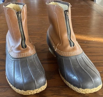 L.L. Botas Bean Bean Para Hombre Talla 12 Anchas Marrón Pato Cremallera Frontal Forradas en Piel de Oveja Foto 1 de 4