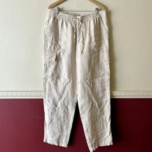 Land’s End Linen Pants Women’s 16 High Rise Khaki Wide Leg Lightweight Elastic - Picture 1 of 10
