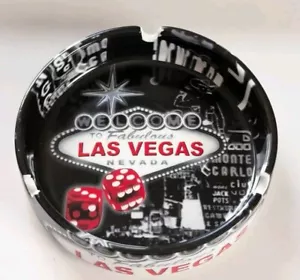 POSACENERE ROTONDO VINTAGE BENVENUTO NEL FAVOLOSO LAS VEGAS NEVADA CERAMICA NERA 5" - Foto 1 di 6