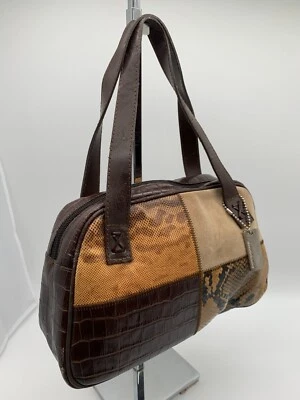 VTG 90s Y2K Russell & Bromley leather grab bag patchwork bowling suede animal - Image 1 of 4