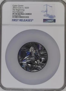 2023 Cyber Queen The Beginning NGC 70 FR 3 oz HR moneta d'argento nera a prova di - Foto 1 di 5