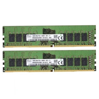 New Hynix DDR4 32GB ( 2X16GB ) 2666MHz PC4-21300 2RX8 UDIMM Desktop Memory Ram - Image 1 of 4