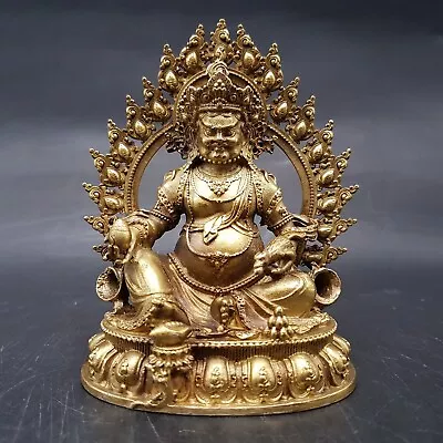 Messing Buddha Figur-auf Lotusthron Sitzender Buddha Mit Verzierung-Tibet • 10.50€