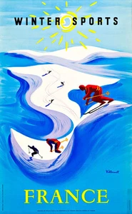 France Travel Poster Winter Sports 1948 Poster A1 Canvas Art Print - Picture 1 of 1