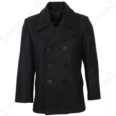Mil-Tec US Navy Pea Coat - Black - Military Style Double Breasted Wool Jacket - Image 1 of 4