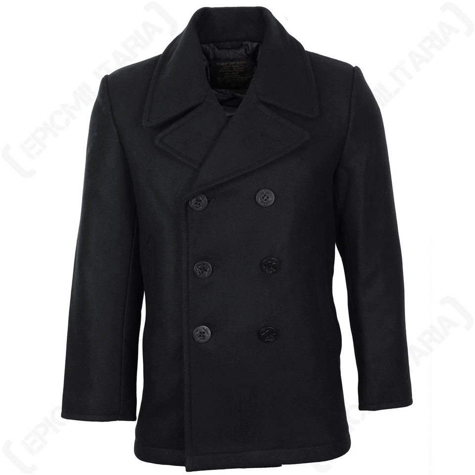 Mil-Tec US Navy Pea Coat - Black - Military Style Double Breasted Wool Jacket - Image 1 of 4