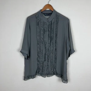 Blusa Top Norma Kamali Mujer XXL Gris Transparente Abotonada Volantes Babero Caprichoso - Imagen 1 de 10