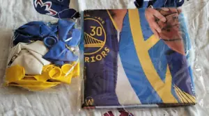 new GOLDEN STATE BIRTHDAY PARTY SUPPLIES LOT BALLOONS & BANNER/BACKDROP sports - Picture 1 of 1